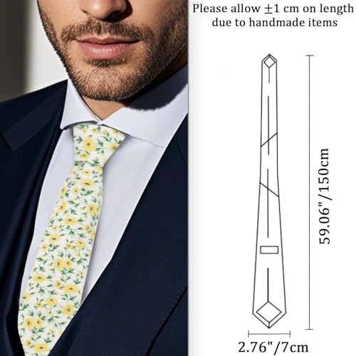 Image of Cotton Floral Ties for Men 2.76 inch Men's Skinny Tie Linen Flower Printed Neck Tie for Wedding Dating Party