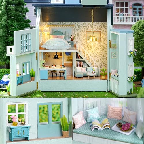 Image of TuKIIE DIY Miniature Dollhouse Kit with Furniture, 1:32 Scale Creative Room Opened & Closed Mini Wooden Doll House for Kids Teens Adults(Warm House)