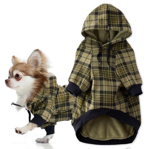 Rocky II - The Extra Comfy Hoodie, Organic Cotton and Recycled Poly Dog Hoodie Pet Coat Sweater for Small, Medium, Large Dogs, Olive Chesterfield Plaid, Medium