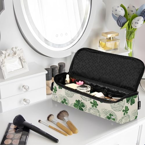 Bolsa de viaje beige Clover Stamp para planchas de cabello, rizadores y accesorios de cuidado capilar. Organizador portátil resistente al calor para mujeres. miniatura 7