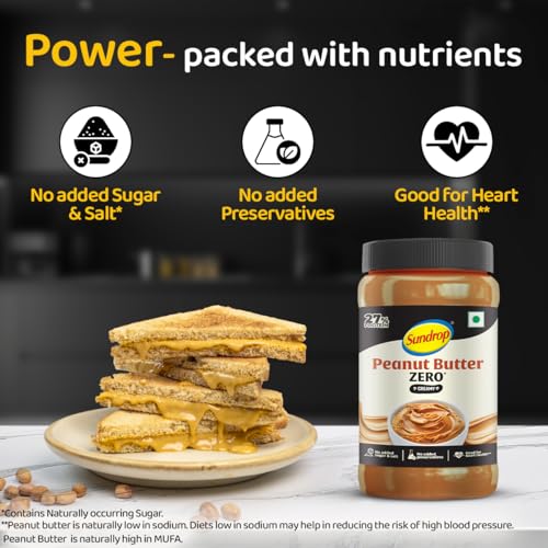 Image of Sundrop Peanut Butter Zero | Creamy| 924 Grams | with 27% Protein |11% Dietary Fiber | Zero Oil Separation| No Added Sugar, Salt & Preservatives | Great Value Per Gram of Protein (Pack of 3)