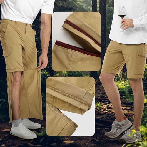 33,000ft Wandelbroek voor heren, afritsbroek, ademend, afneembaar, stretch, outdoorbroek met 6 zakken, zomer, functionele broek, sneldrogend, lichte korte broek voor wandelen, fietsen - Afbeelding 6