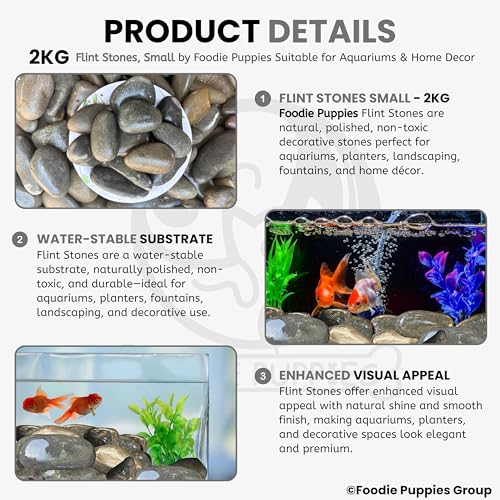 Image of Foodie Puppies Natural Irregular Grey Small Pebbles /Stones (Flint Small - 2Kg) (3cm - 5cm) | Decorative Substrate for Aquarium, Fish Tank, Plant Pots, Vase Filler & Art and Craft