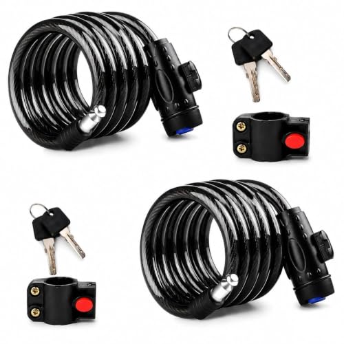 Image of KAIDAA Anti Theft Cable Lock for Cycle, Bike, Scooty & Helmet | 12mm Waterproof Steel Cable Lock with 2 Keys | Heavy Duty Multipurpose Advanced Security Lock [1mtr] (Set of 2)