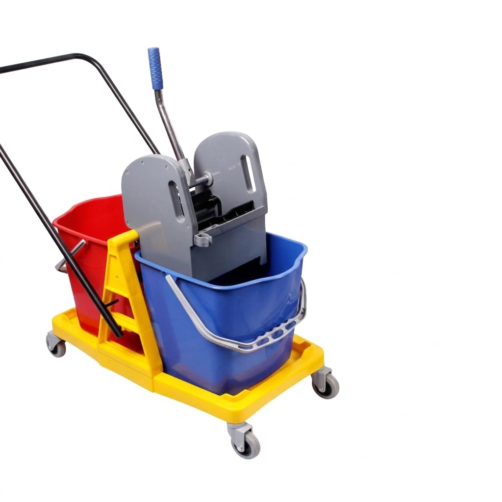 Cubo de Limpieza Doble Morg con Prensa y Ruedas 46L (2x23L), Carro de Limpieza Profesional con Manillar, Cubos Separados y Estructura en Polipropileno Amarillo