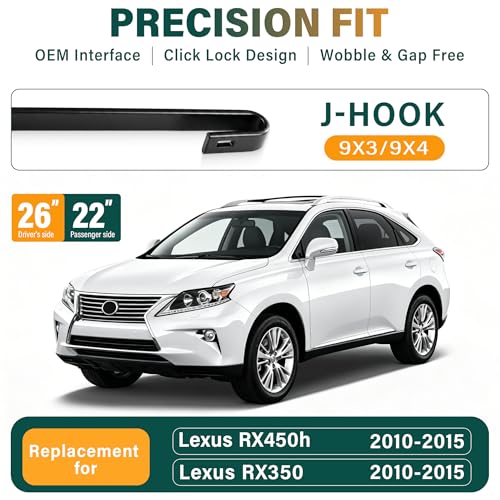 Image of Windshield Wiper Blades Replacement for Lexus RX450h 2010-2015 RX350 2010-2015,Original Equipment Replacement Front Rear Wiper Blade Set - 26 inch 22 inch 16 inch (Set of 3)