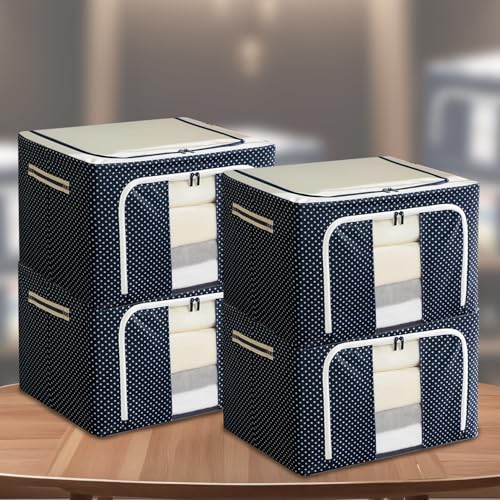 Image of SITTELLA Pack of 04 Wardrobe Organizer Box, 24 Litres (40 x 30 x 20 cm), Foldable Clothes Storage with Zipper & Handle, Blue