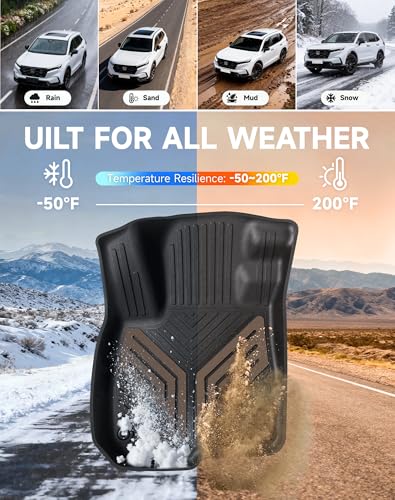 Image of Premium Color TPE Floor Mats Custom Fit for Honda CR-V 2017-2022 (Gasoline & Hybrid CRV), Saddle Brown Wing Design | All-Weather Heavy Duty Car Floor Liners Full Set 1st & 2nd Row