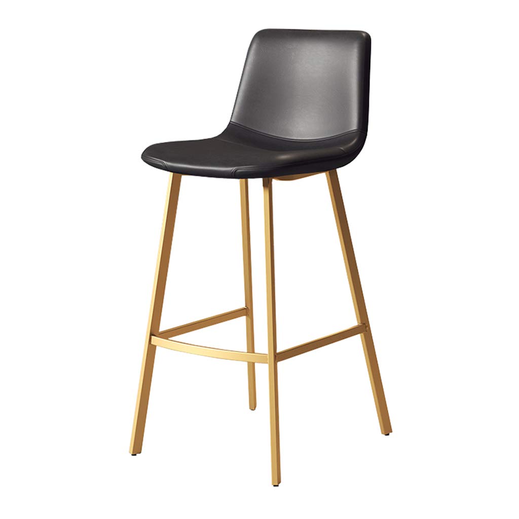 Bar Stool with Back Modern Metal Bar Chair Black Faux Leather Upholstered Kitchen Counter Height Breakfast Chair 29.5 Inch