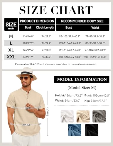 Vijamiy Camiseta Lino Hombre Camisas Manga Corta Verano Casual Camisas Elegante Algodón con Botónes Shirt Regular Fit(Beige,XL)