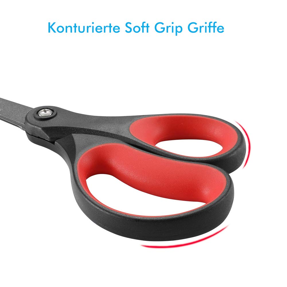 JARVISTAR Forbici Multifunzione, Forbici da ufficio, Lame Rivestita in Titanio Super Affilate, Impugnatura Morbida e Confortevole, Forbici Set, 21 cm, 2 pezzi (Rosso/Nero)
