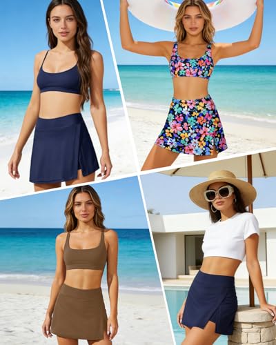 Image of High Waisted Split Swim Skirt Built-in Shorts Tummy Control Swim Bottom | Wide Flattening Band, Versatile Top Pairing, Full rear modesty via long hem