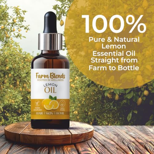 Image of Farm Blends Lemon Essential Oil (15ml+15ml) Set |100% Pure, Steam Distilled| for Collagen Boost, Acne, Hair Care, Stress Relief | Diffuser & Aroma Therapy| Natural, Therapeutic Grade| Nimbu Ka Tel
