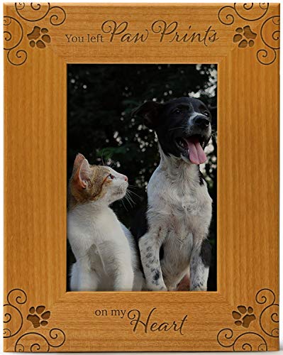 cat picture frames 4x6 - Cedar Crate Market You Left Paw Prints On My Heart, Pet Memorial Picture Frame Engraved Natural Wood Fits a 4x6 Vertical Portrait, Frame for Condolence for Animal Lovers to Keep Memories Alive