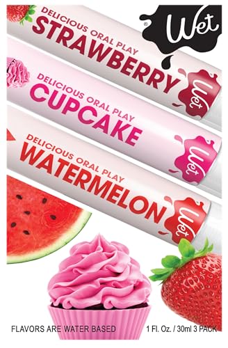 Image of Wet 3-Pack Flavors Sampler Collection - Strawberry, Watermelon, and Cupcake Lubes for Men, Women, and Couples | Gluten-Free, Stain-Free, Made Without Parabens, 1 fl oz Each