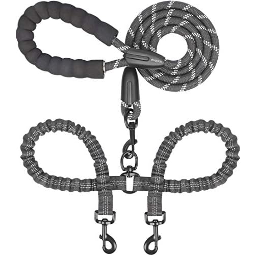 iYoShop Double Dog Leash, 360° Swivel, No Tangle, Medium, 8-35 lbs, Black…