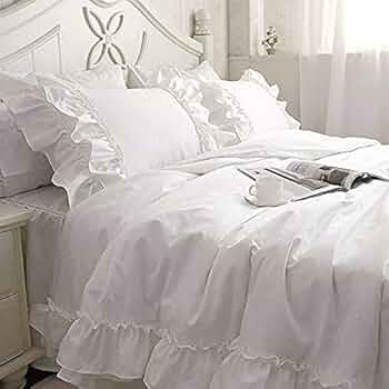 ✤アイボリーホワイト　 フリル　 シングル布団カバー＆枕カバー　 蝶・花刺繍✤ フリル布団カバー3点セット（シングル・ホワイト）【ラッピング