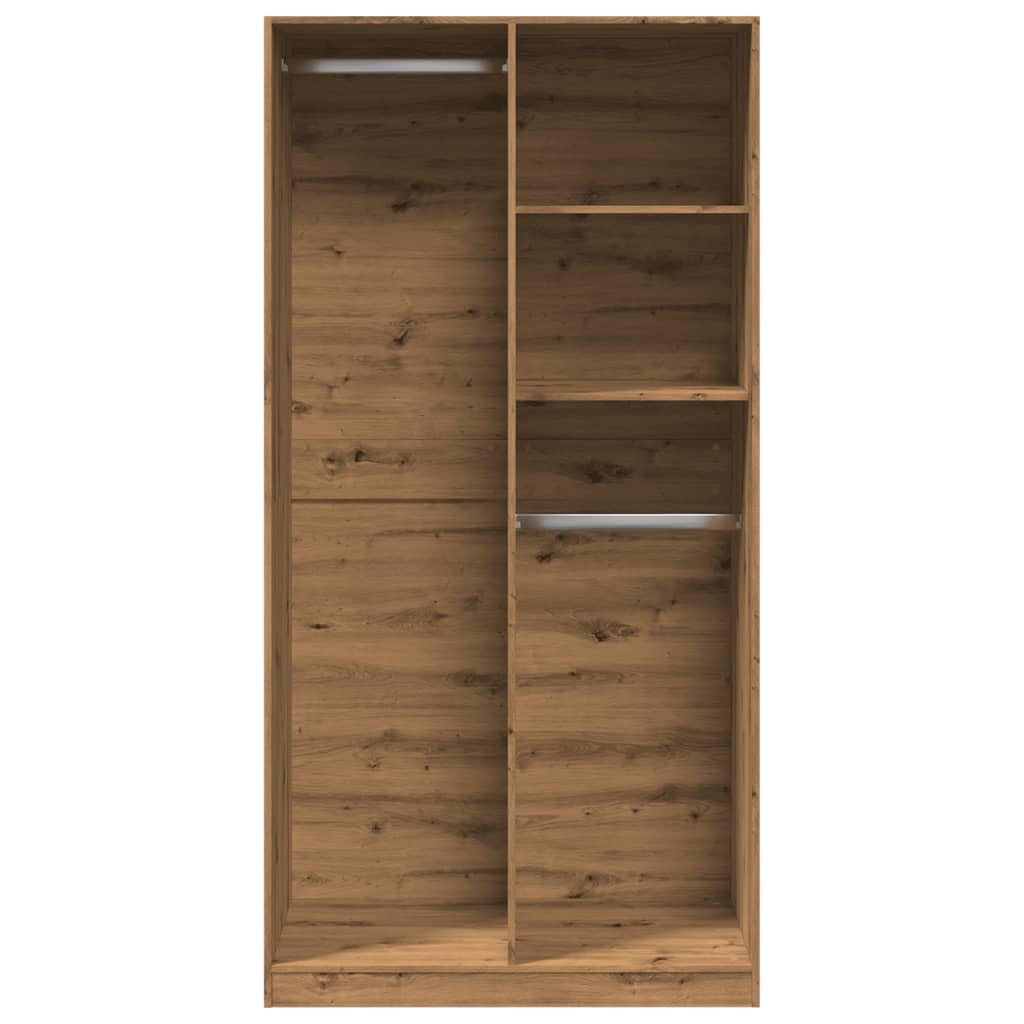 Szafa na ubrania z dębu Artisan 100 x 50 x 200 cm, materiał drewnopochodny z 4 półkami, miejscem do przechowywania, drzwiami obrotowymi i przesuwnymi, idealna do sypialni, przedpokoju i