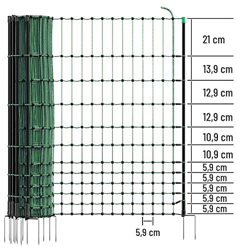 VOSS.farming farmNET 50m Hühnerzaun, Geflügelnetz, 112cm, 16 Pfähle, 2 Spitzen, grün, ohne Strom, Hühnernetz, Hundenetz, Katzennetz