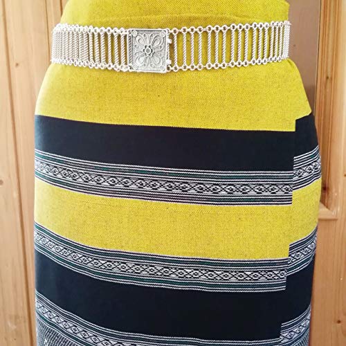 Belt Silver Plate Steel Strip Thai Costume Thailand Tradition Chain Vintage Dress Square Buckle Length 42 Inches Width 4 Centimeter 1 Piece2