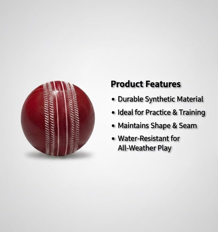 Image of Professional Cricket Ball, Synthetic, Red with White Seam | Indoor & Outdoor Street Cricket | Turf Cricket | Net Practice | Cricket Practice Ball | (Pack of 3)