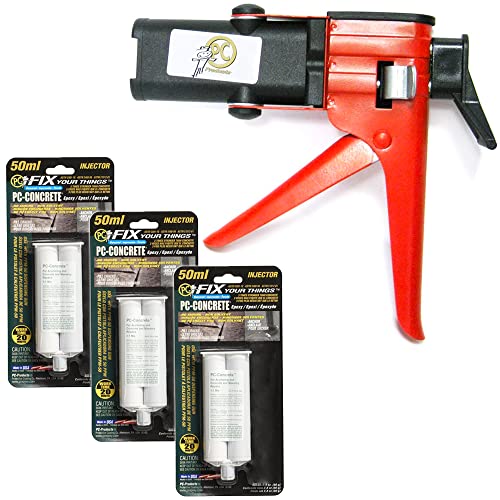 Image of PC Products PC-Concrete Epoxy Adhesive Paste Kit, Two-Part with Dispensing Gun and 3-Pack of 50ml Cartridges, 73524, Gray