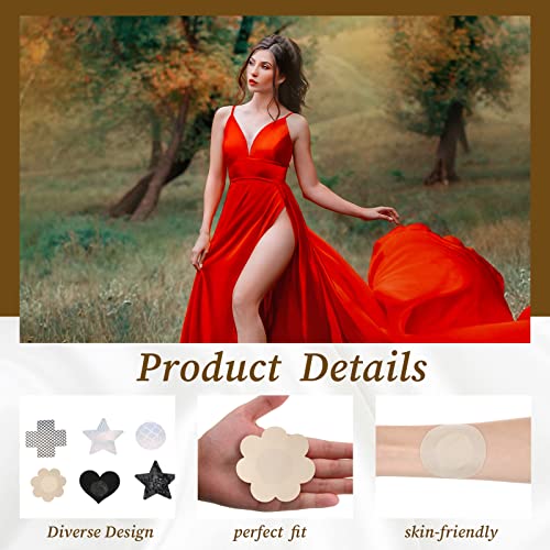Vicenpal 30 Pairs Nipple Pasties Nipple Covers Breast Pasties Stickers for Women Disposable Invisible with Lace Black Self Multi Design Various Breast, about 6-8 cm/ 2.36 x 3.15 inches3