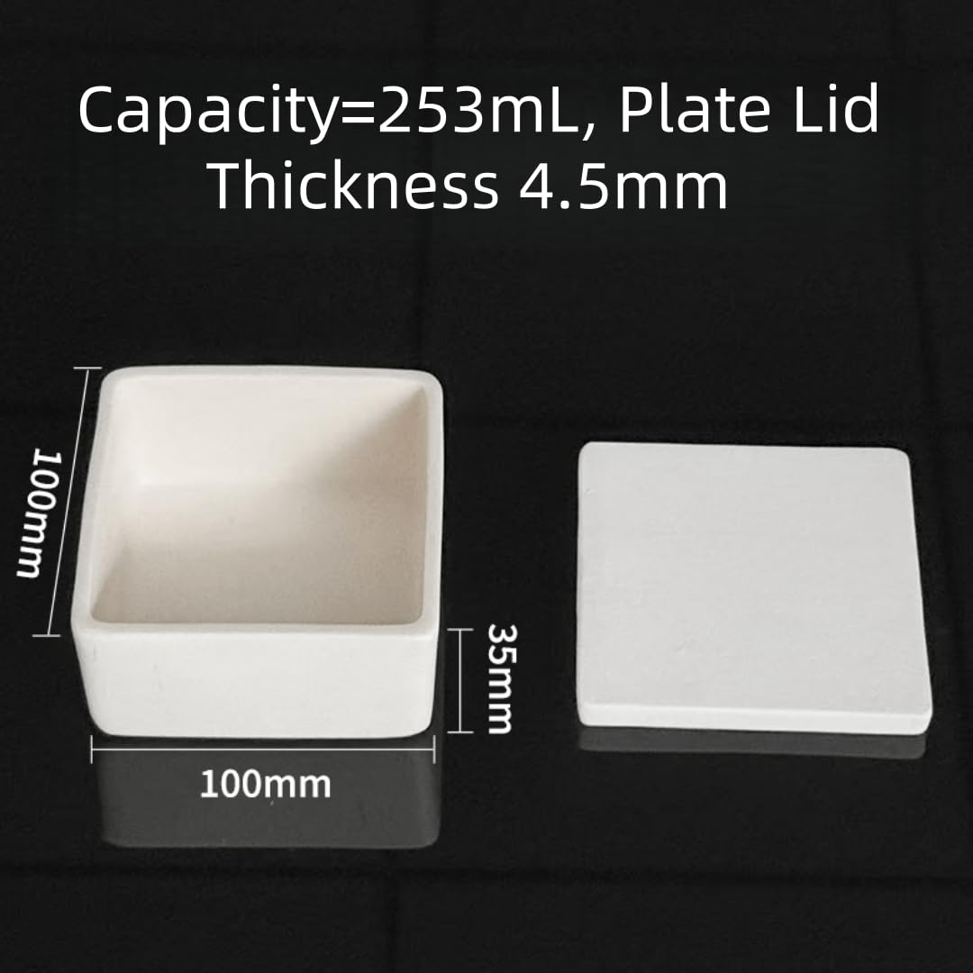 Crisol de alúmina al 99%, contenedor de corindón de cerámica resistente for uso en laboratorio, crisol cubierto cuadrado de Al₂O₃, 1 unidad(100x100x35mm)