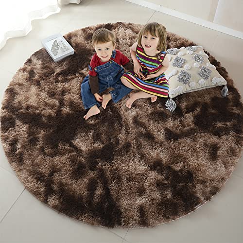 120cm Fluffy Round Area Rug for Bedroom Soft Fuzzy Circle Rug for Kids Girls Baby Room Indoor Plush Circular Nursery Rugs Cute Modern Furry Rugs for Living Room Shaggy Carpet for Bedroom Coffee - Image 3