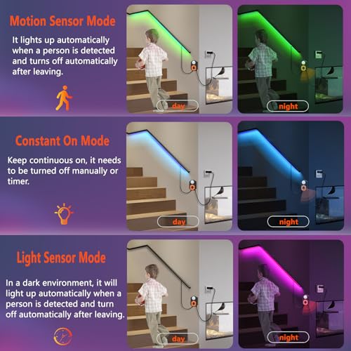 Image of Under Bed Lights Motion Activated LED Light Strip 9.8ftx2, 3 Mode Dimmable RGB LED Lights for Bed with Remote Controller and Timer, Music Sync Color Changing Lights for Bedroom smart home decoration