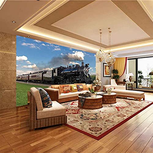Papier Peint 3D Train Noir Rétro pour Agrandir une Petite Pièce