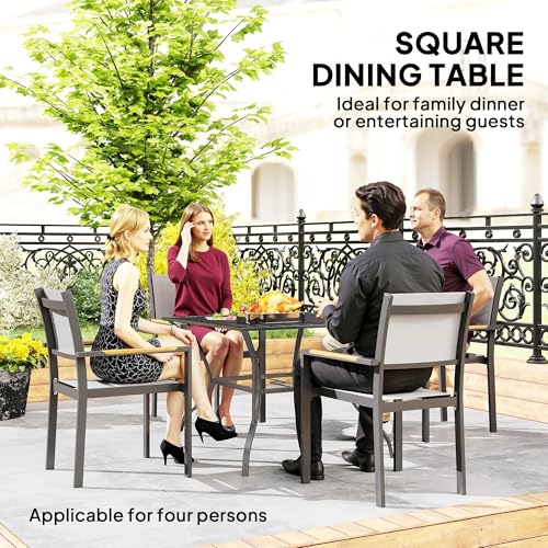 Outsunny 94 x 94 cm Garden Dining Table with Parasol Hole, Square Patio Table with Slatted Metal Plate Top, Dark Grey - Image 4