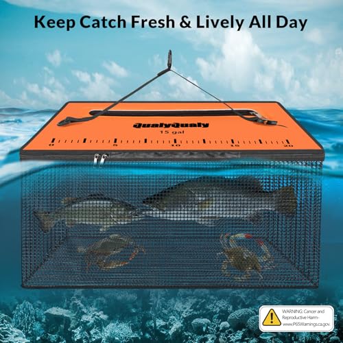 QualyQualy Extra Large Floating Fish Basket for Live Caught, 15 Gallons Foldable Fishing Holder Minnow Bucket Portable Collapsible Fishing Net Storage Cage for Live Fish Live Well by QualyQualy - Used condition - Image 8