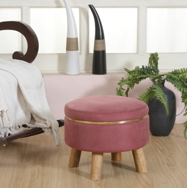 ShadowKart Ottoman pouffe for Living Room Small Kids Stool for Baby Study Table Stool for Child Kids Room Baby Sofa Stepstool Children Wooden Stools 14x12 Inch, Gajri-image-0