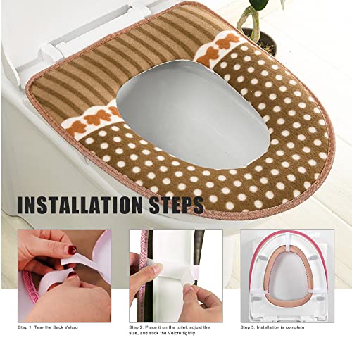 Friendjia 2-teiliges Premium-Toilettensitzkissen mit Klettverschluss, weicher, verdickter Toilettensitz, waschbar, wiederverwendbar – Pink Braun – Bild 5