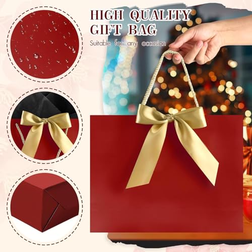 Image of JMANNI Gift Bags with Handles, 13 inch Medium Mothers Day Gift Bag for Presents, 2 Pcs Bags with 4 Tissue Paper and 2 Cards for Baby Shower Wedding Bridal Shower Mother's Day Birthday Party (red)