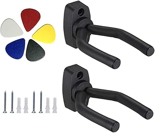 Guitar Holder Wall Hanger Hook Keep Mount Set of 2 Ukulele Rack Bracket Display Support Stand for Acoustic Electric Guitar Bass Violin Banjo Music Instrument Accessory with 5 Picks