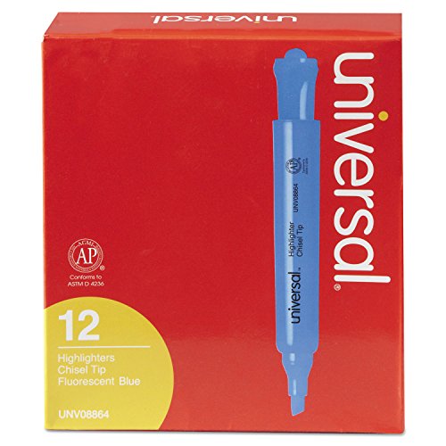 Universal 08864 Desk Highlighter, Chisel Tip, Fluorescent Blue, 12/Pk