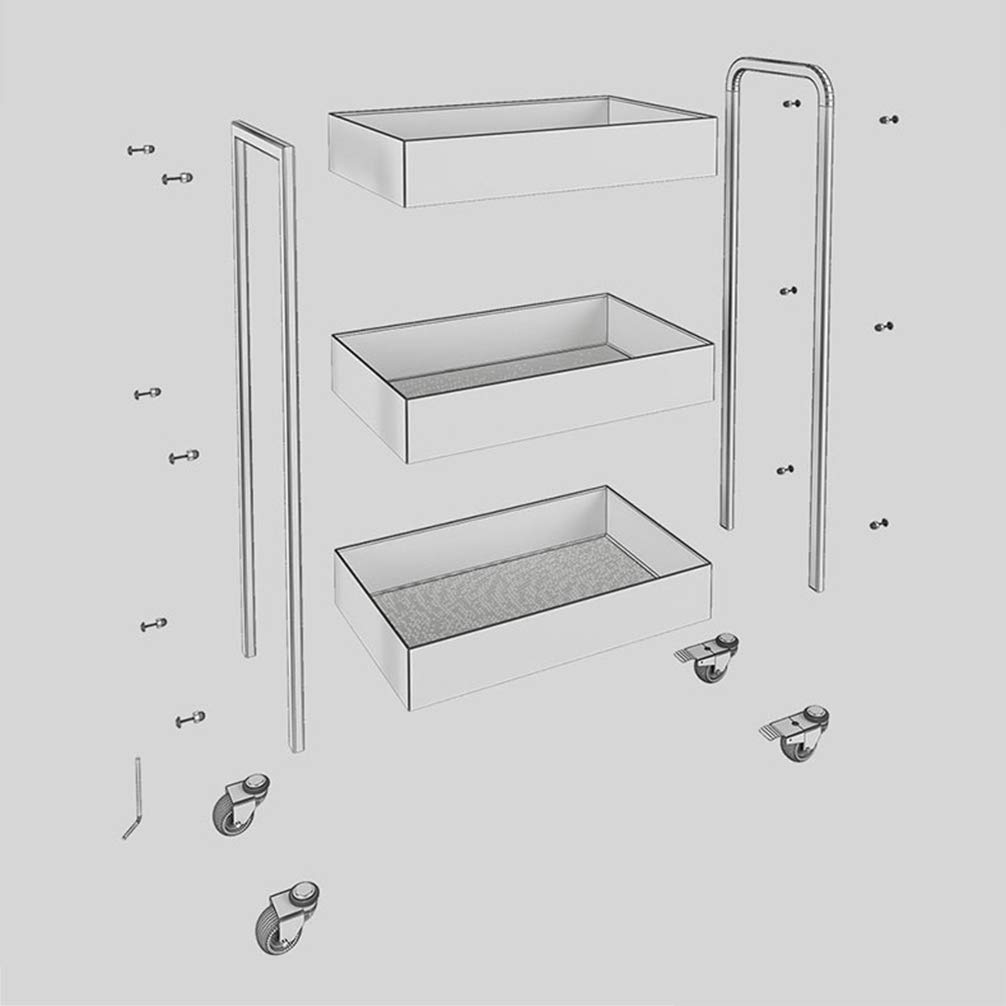 ZYFA Carrello Cucina a 3 Piani Servizio,con Rotelle Bloccabili, Scaffale Portaoggetti Mobile in Acciaio,Carrello Portaoggetti Multiuso, Carrello Salvaspazio, Scaffale Rete Metallica Contenitori