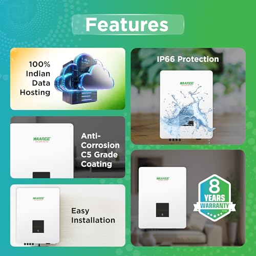 Image of WAAREE 8kW Three Phase Solar Inverter | High Efficiency Grid-Tie Inverter | 1100V Max Input | 98% Efficiency | LCD Touch Display | WiFi & App Monitoring | Pack of 1