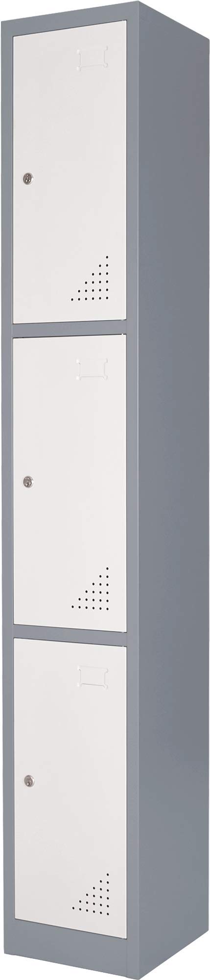The Workplace Depot 3-Door Heavy Duty Steel Locker β Robust 1800x300x300mm Unit with Cam-Lock Mechanism for Office and Warehouse Use (3 Door, Grey)