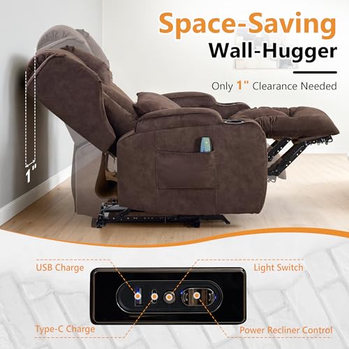 Image of Oprisen Wall Hugger Power Recliner Chair Set of 2, Overstuffed Home Theater Seating w /Heat Massage Electric Movie Gaming Sofa Reclining Sleeper Chair with LED Light /Lumbar Pillow /Cup Holders