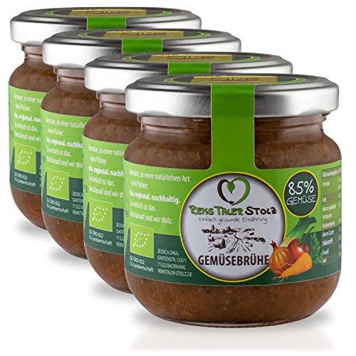 BIO Gemüsebrühe Naturbelassen - kein Pulver. 85% Gemüse. Ohne Hefe, Zucker, Geschmacksverstärker, Glutamat, Öl, etc. (4x180g)