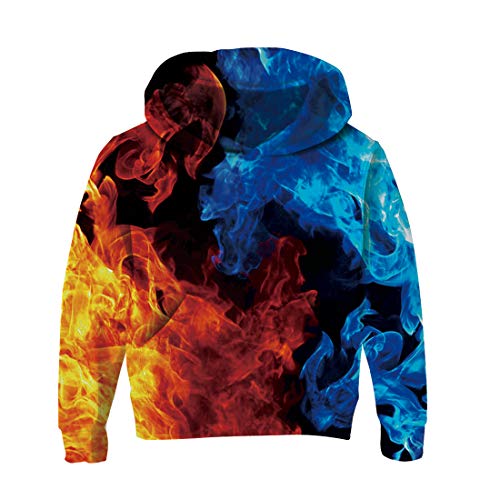 RAISEVERN Kids Boy Girl 3D Hoodie Rot und Blau Flame Sweatshirts Pockets Long Sleeve Pullover Hoodies, 3-4Y
