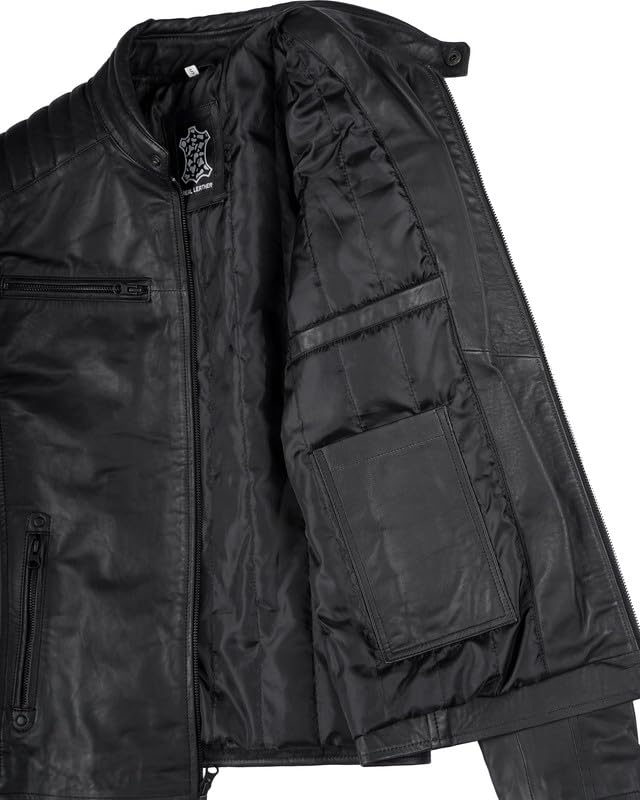Image of Blingsoul Real Lambskin Leather Jacket Men - Cafe Racer Style Premium Men's Leather Jacket