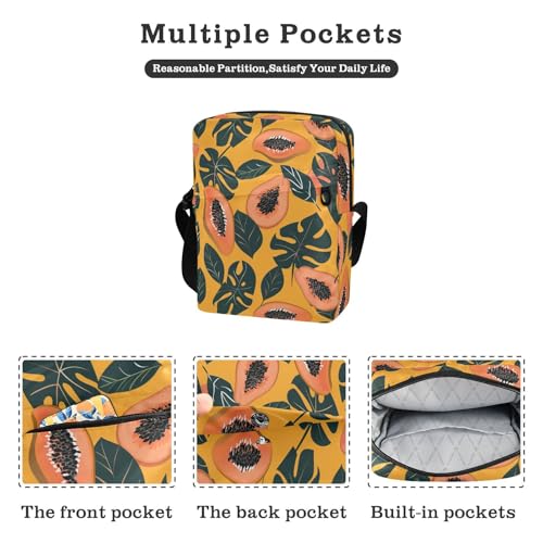KLL Tropical Papaya Design Orange Dark Green mens messenger bag crossbody Vegan Leather Crossbody Small Bag For Women Shopping Shoulder Handbag For Travel2