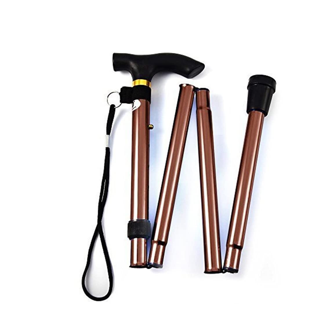 MCP Healthcare Walking Mobility Four Section Divided Automatic Fold Able Disability Aid Hans Stick Portable & Lightweight Walking Cane Folding Cane Adjustable Walking Cane for Men Women (Brown)