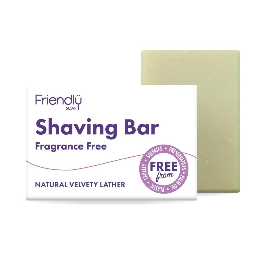 Friendly Soap - Fragrance-Free Shaving Bars (95g), Rich, Soothing, Plant-Based, Cruelty-Free, Made By Hand, No Preservatives or Sulphates, Sustainable, Recyclable