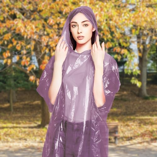 Image of ABC PACK & SUPPLY Disposable Rain Ponchos for Adults, Pink Hooded Rain Poncho, One Size, Polyethylene 0.02mm, Individually Wrapped, Bulk Pack of 200