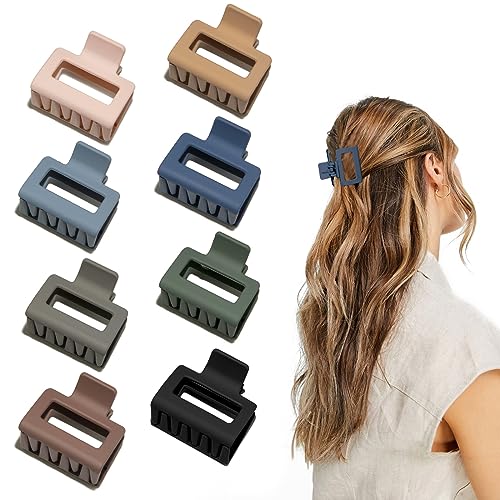 Image of Medium Claw Hair Clips for Women Girls, 2" Matte Rectangle Small Hair Claw Clips for Thin/Medium Thick Hair, Hair Jaw Clips Nonslip Clips (8pcs Cool Color)